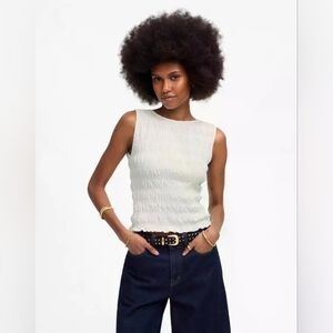 NWT Madewell Smocked Boatneck Textured Tank Top White XXS Will Fit XS